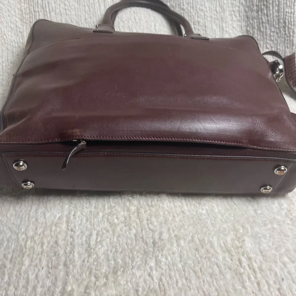 Cole Haan leather deep Brown Hamilton laptop bag with silver tone hardwares
